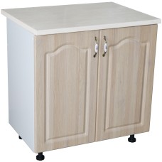 Masca pentru chiuveta cu 2 usi 80 cm Zebra, Alb/MDF Sonoma cu blat Travertin, 80 x 85 x 60 cm